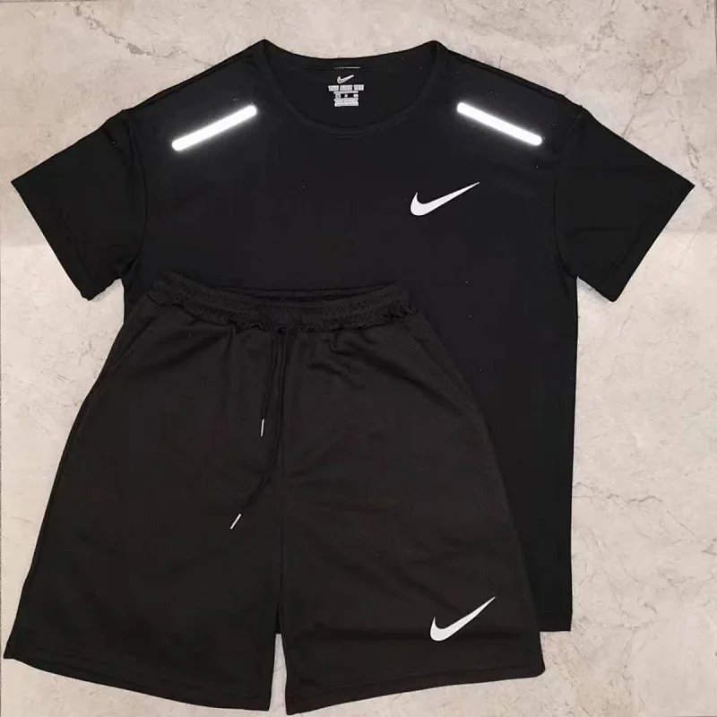 Reflective Swoosh Quick-Dry Short Sleeve Set Black