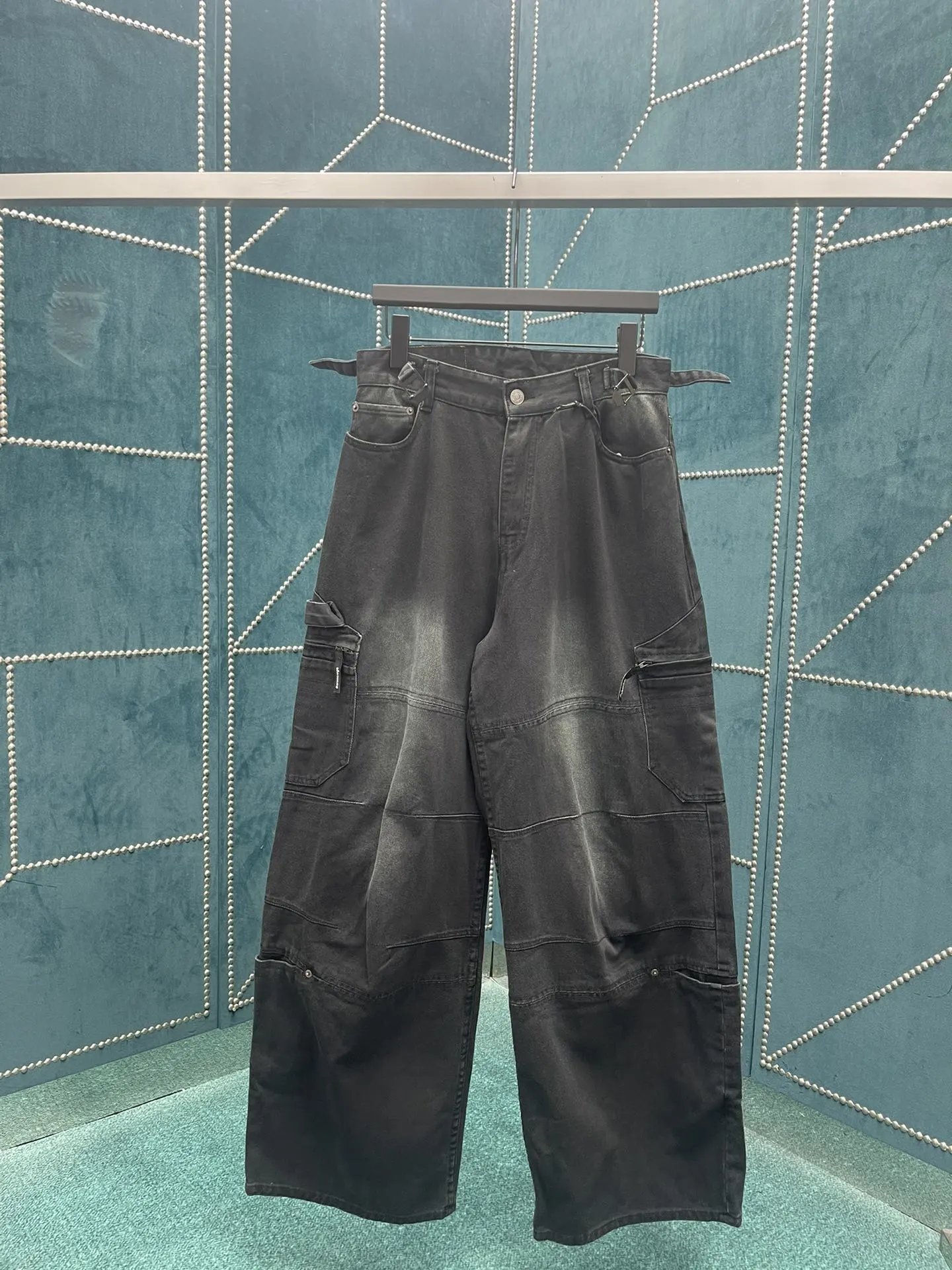 B⭐l⭐⭐c⭐ag⭐ 24ss new black soft left twill denim overalls trousers - 131343