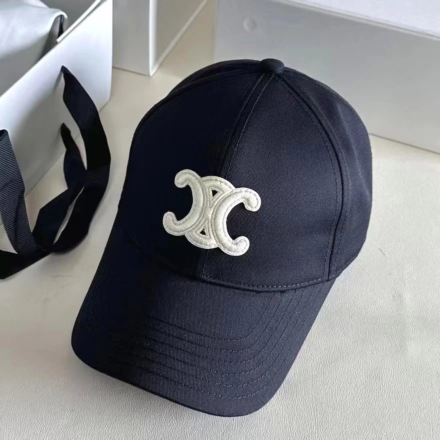 Celine Triomphe Logo Embroidered Navy Baseball Cap - 1