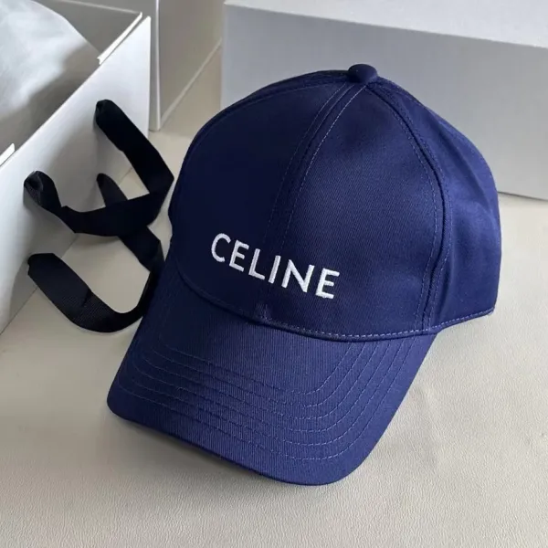 Celine Logo Embroidered Navy Baseball Cap - 1