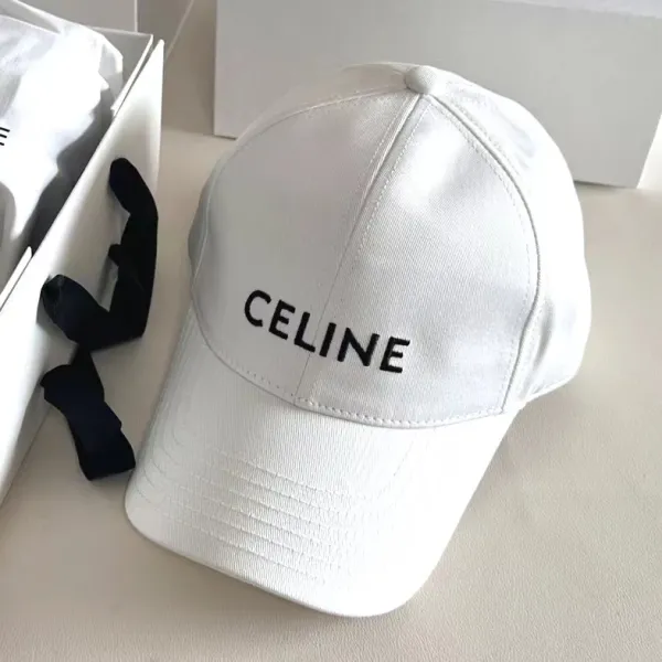 Celine Logo Embroidered White Baseball Cap - 1