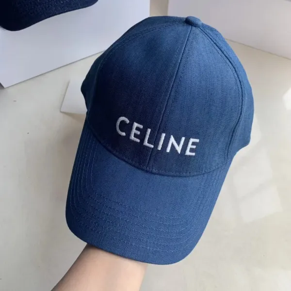 Celine Logo Embroidered Denim Baseball Cap Navy - 1