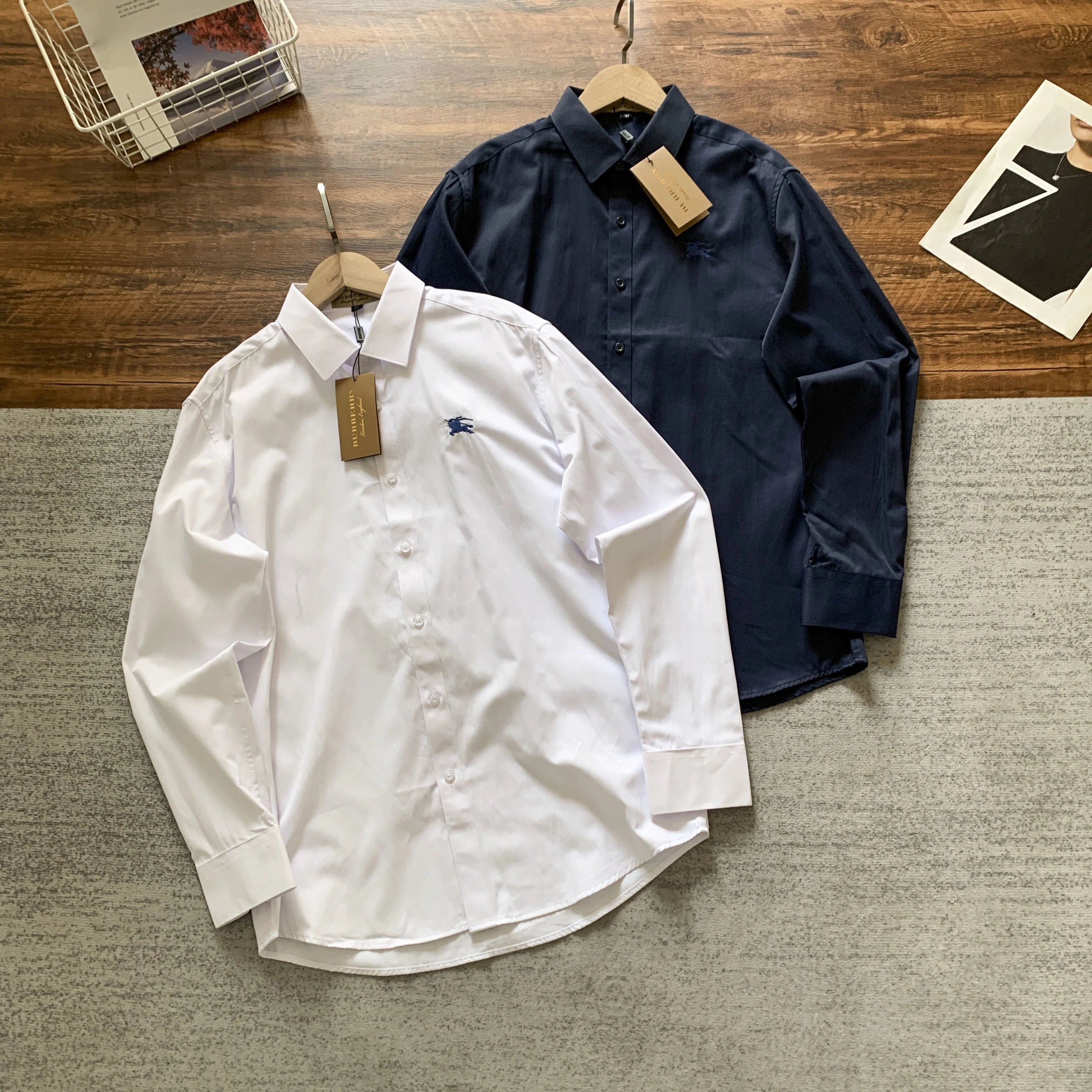 Burberry Blue War Horse Embroidered Long Sleeve Shirt