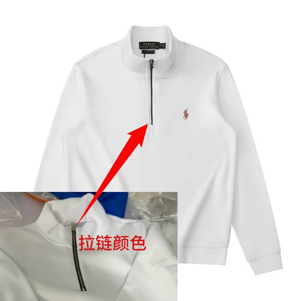 Half zipper white brown label