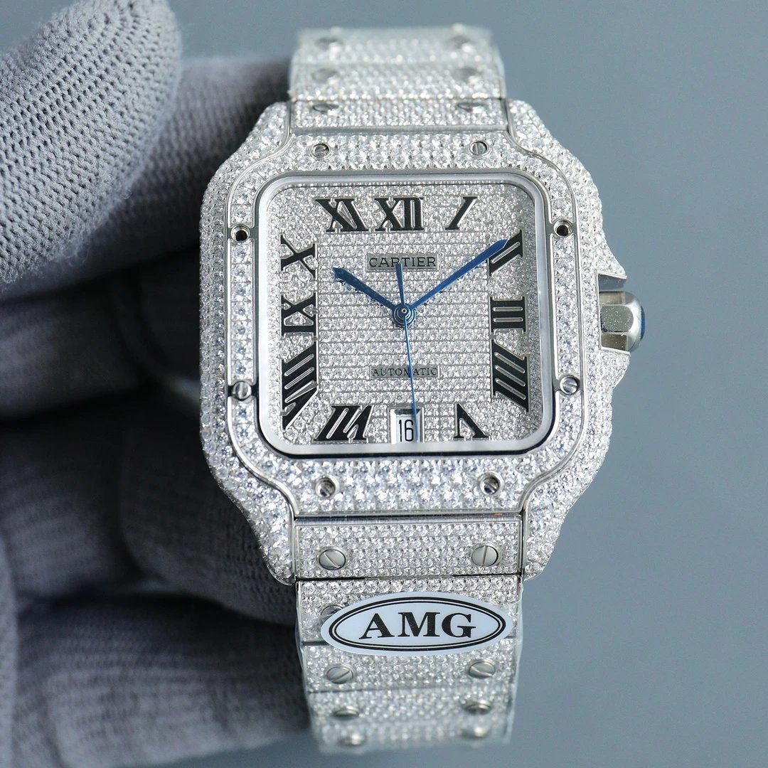 [Roman Dial] Silver Case Full Diamond · Steel Bracelet