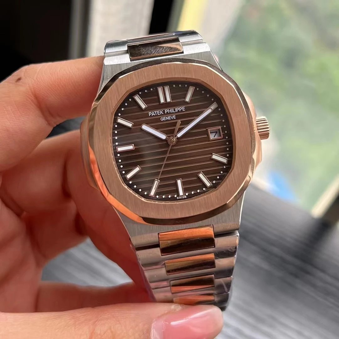 Two-Tone Rose Gold Case · Brown Dial Steel Band