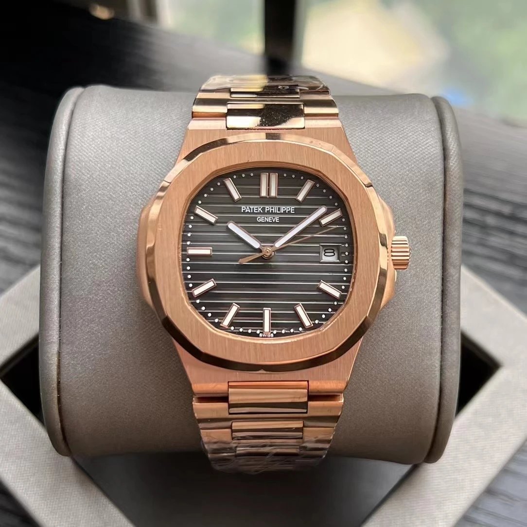 Rose Gold Case · Gray Dial Steel Band