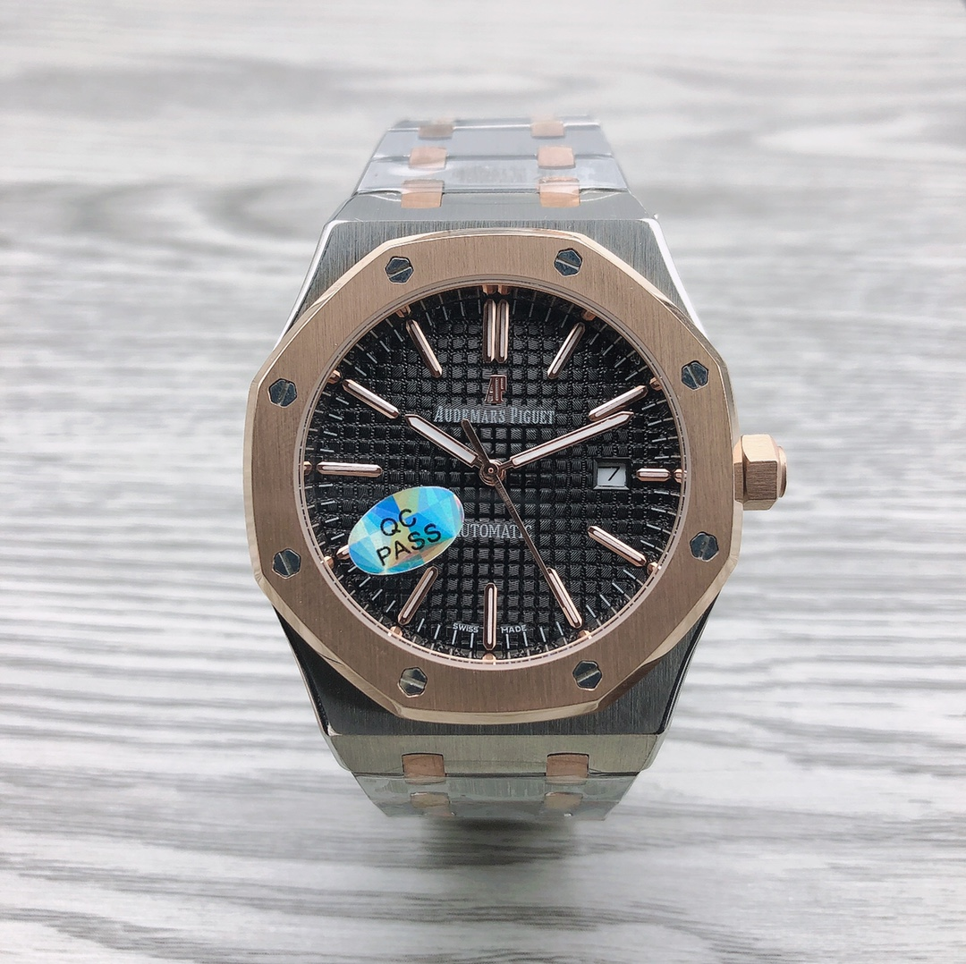 Two-tone Rose Gold Case·Black Dial Steel Band