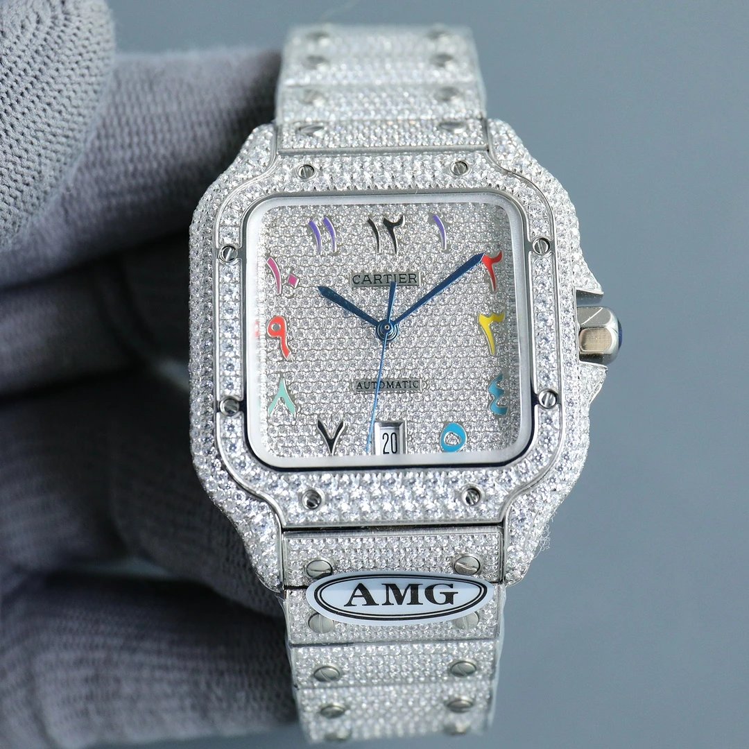 [Colorful Digital Dial] Silver Case Full Diamond · Steel Bracelet