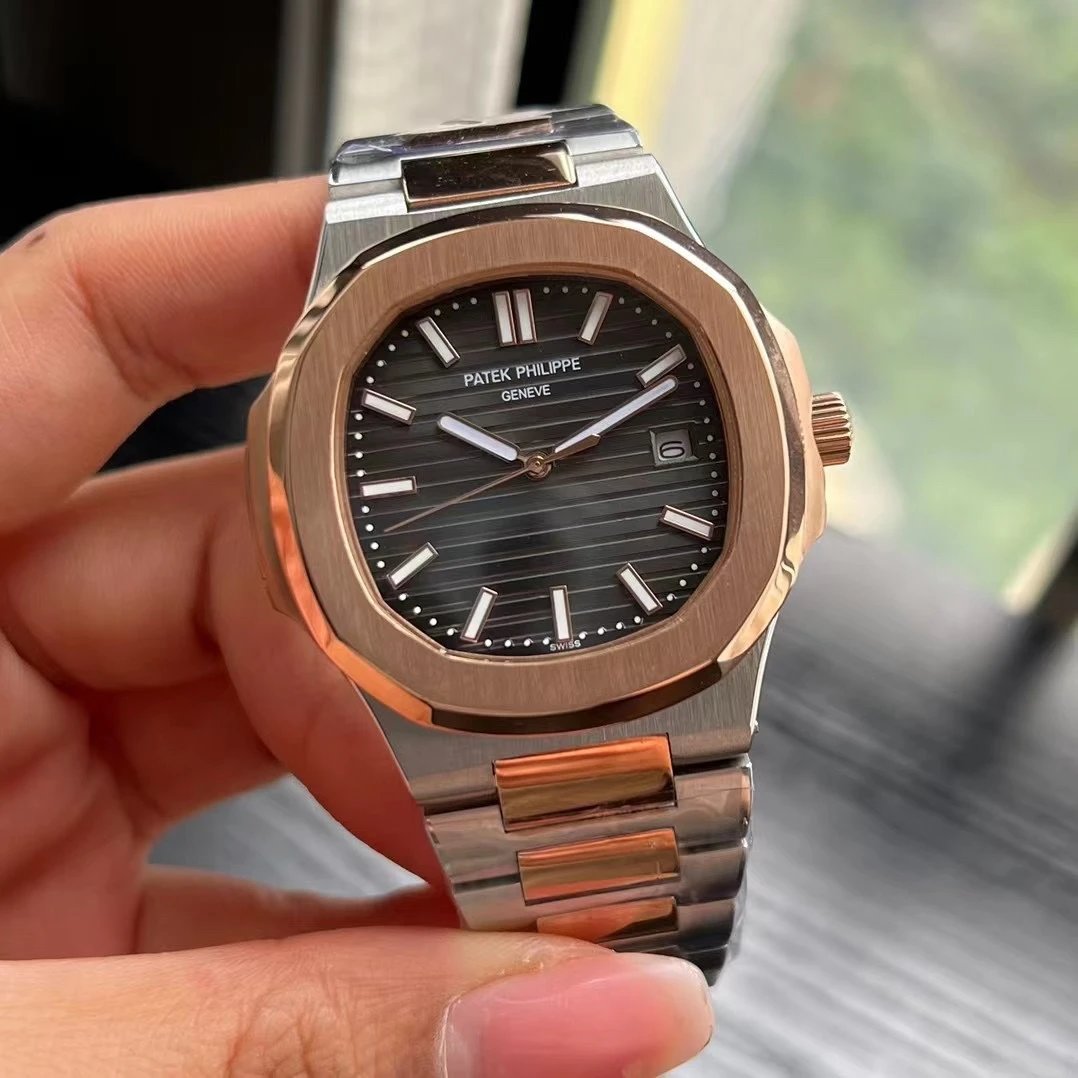 Two-Tone Rose Gold Case · Gray Dial Steel Band