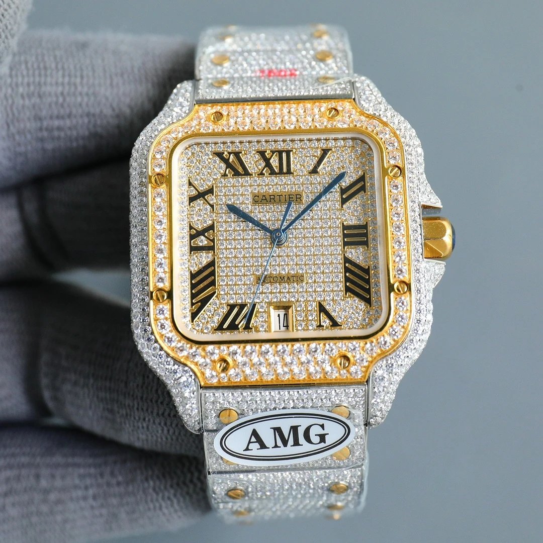 [Roman Dial] Gold Plated Full Diamond Case · Steel Bracelet
