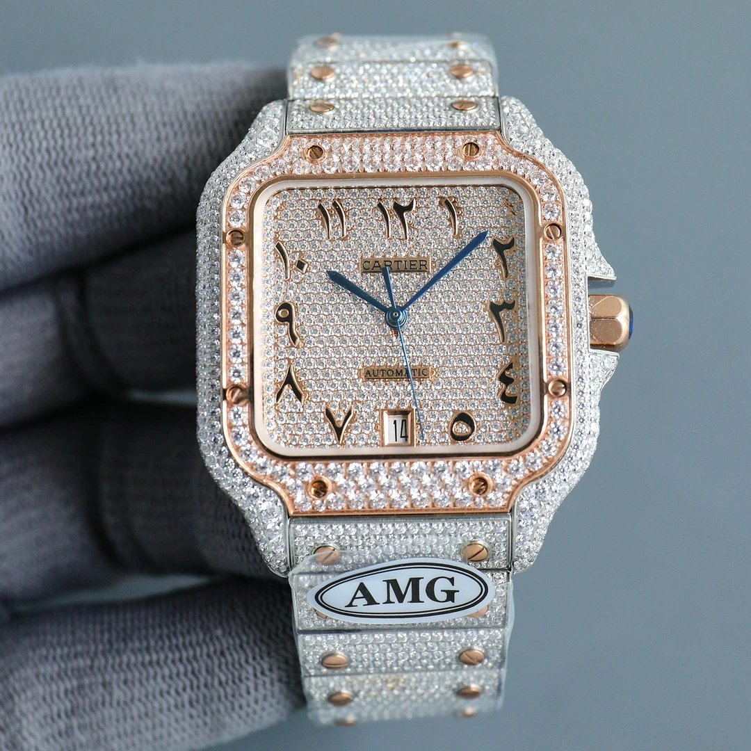 [Digital Dial] Rose Gold Plated Full Diamond Case · Steel Bracelet