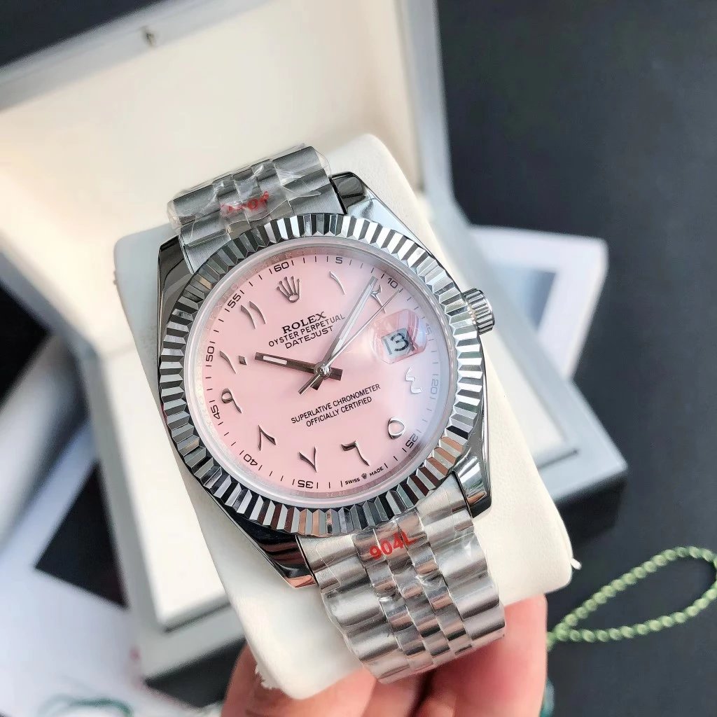 [Numeral Dial] Silver Case·Pink Dial Steel Band
