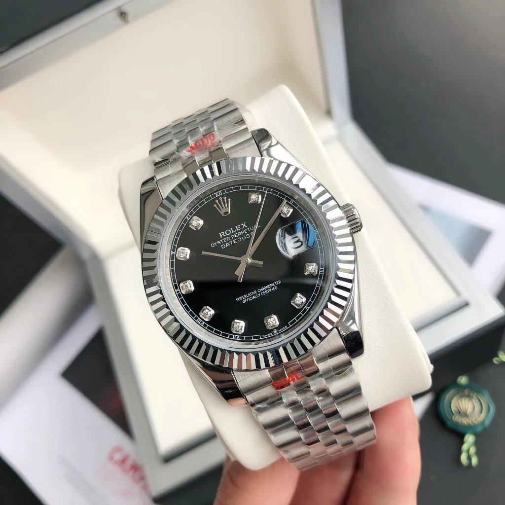 [Diamond Dial] Silver Case·Black Dial Steel Band