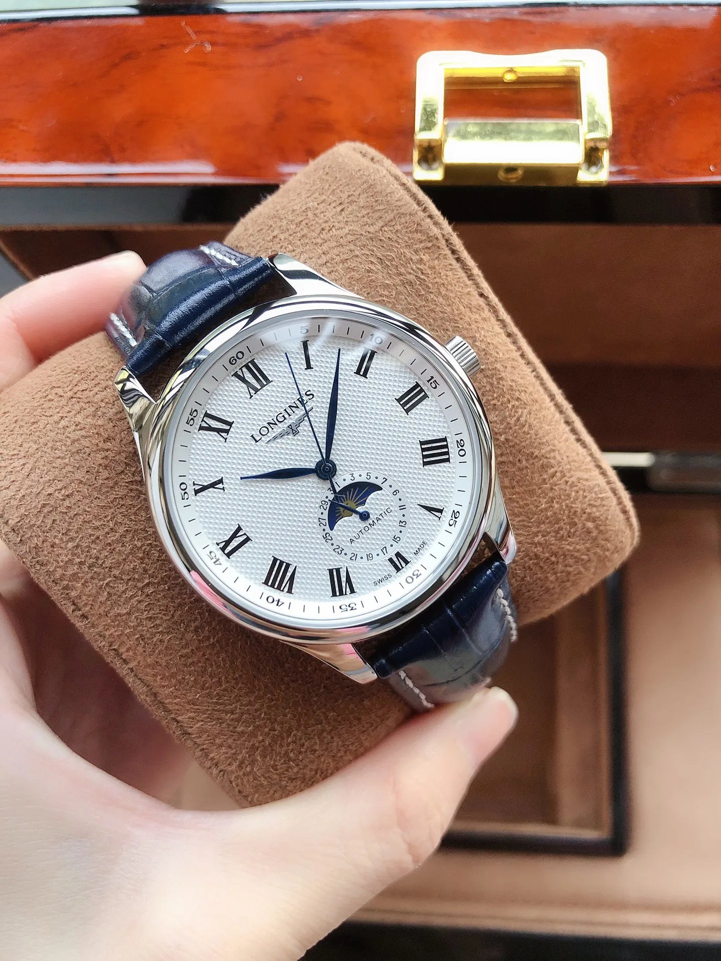 Longines Master Collection Blue Dial Diamond Hour Markers Moon Phase Mechanical Watch Watches - 11
