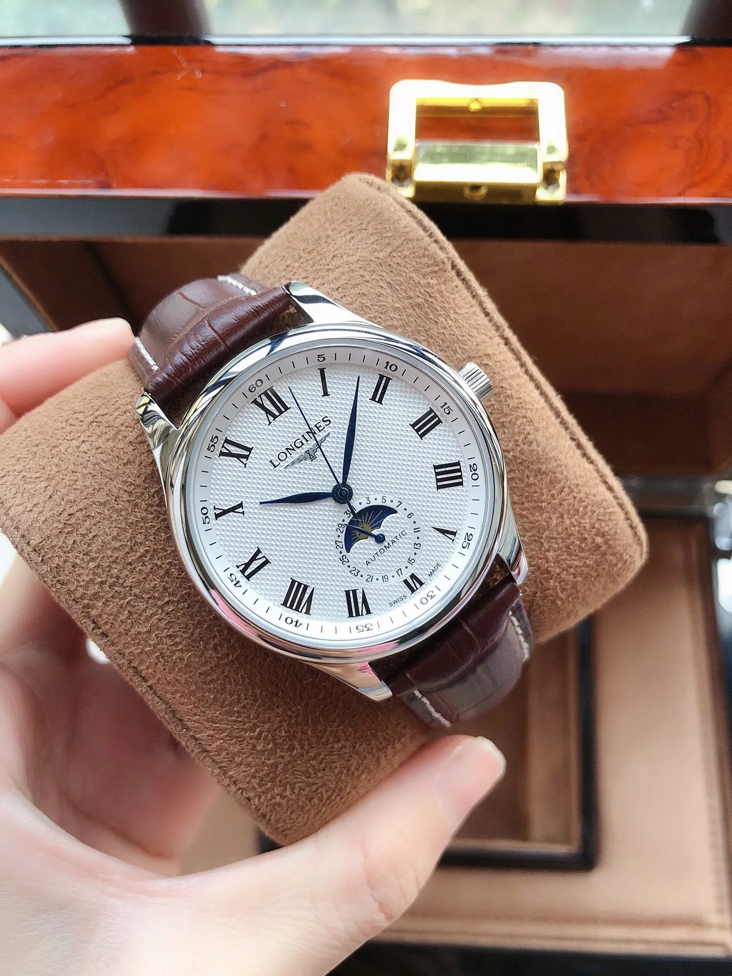 Longines Master Collection Blue Dial Diamond Hour Markers Moon Phase Mechanical Watch Watches - 9