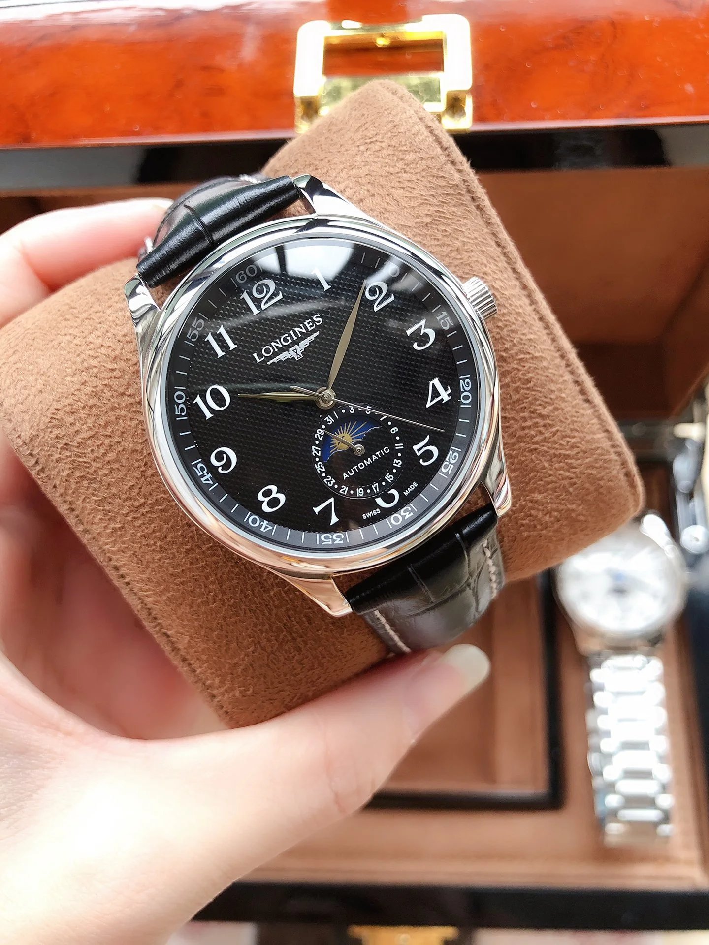 Longines Master Collection Blue Dial Diamond Hour Markers Moon Phase Mechanical Watch Watches - 5