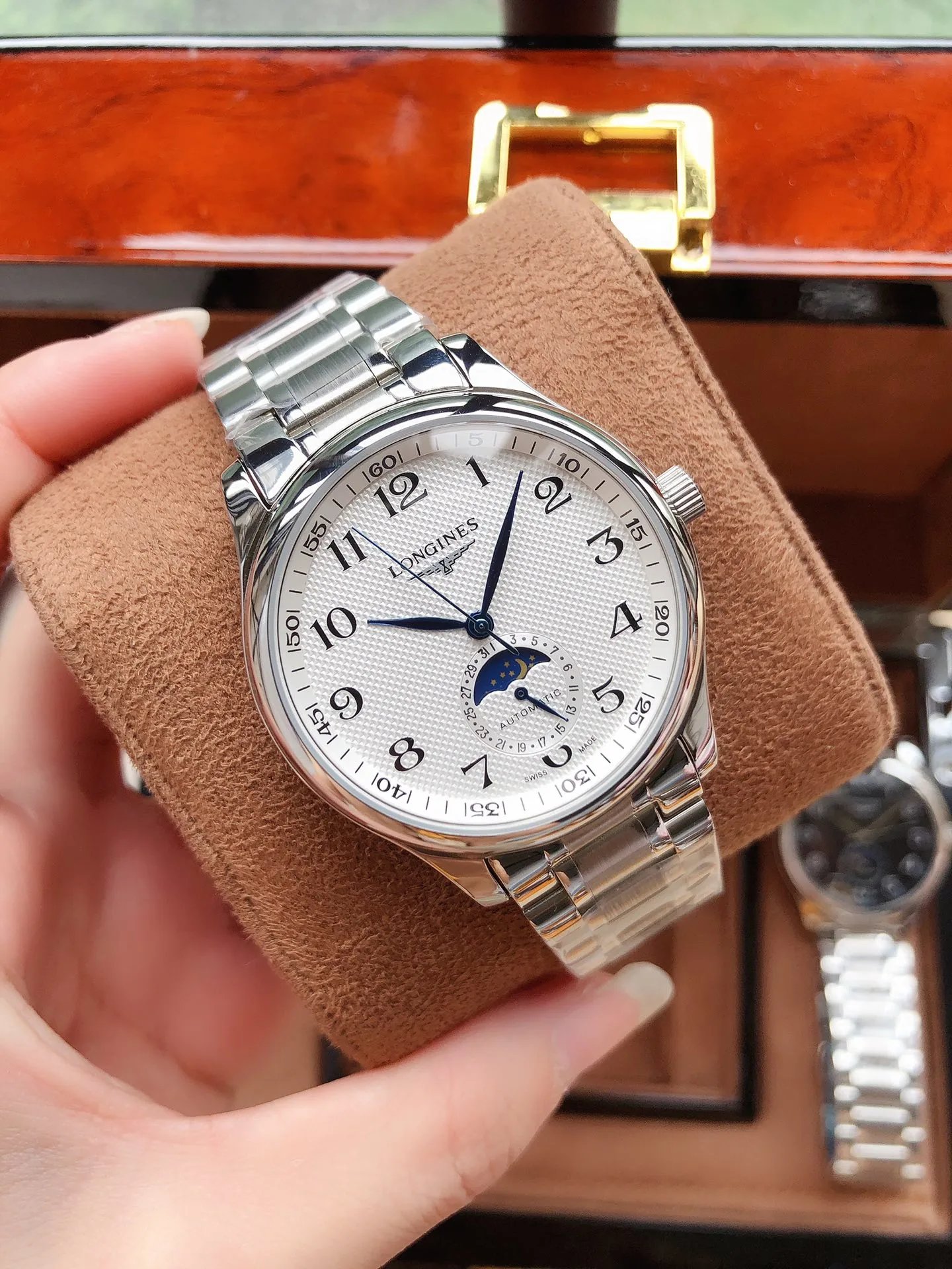 Longines Master Collection Blue Dial Diamond Hour Markers Moon Phase Mechanical Watch Watches - 6