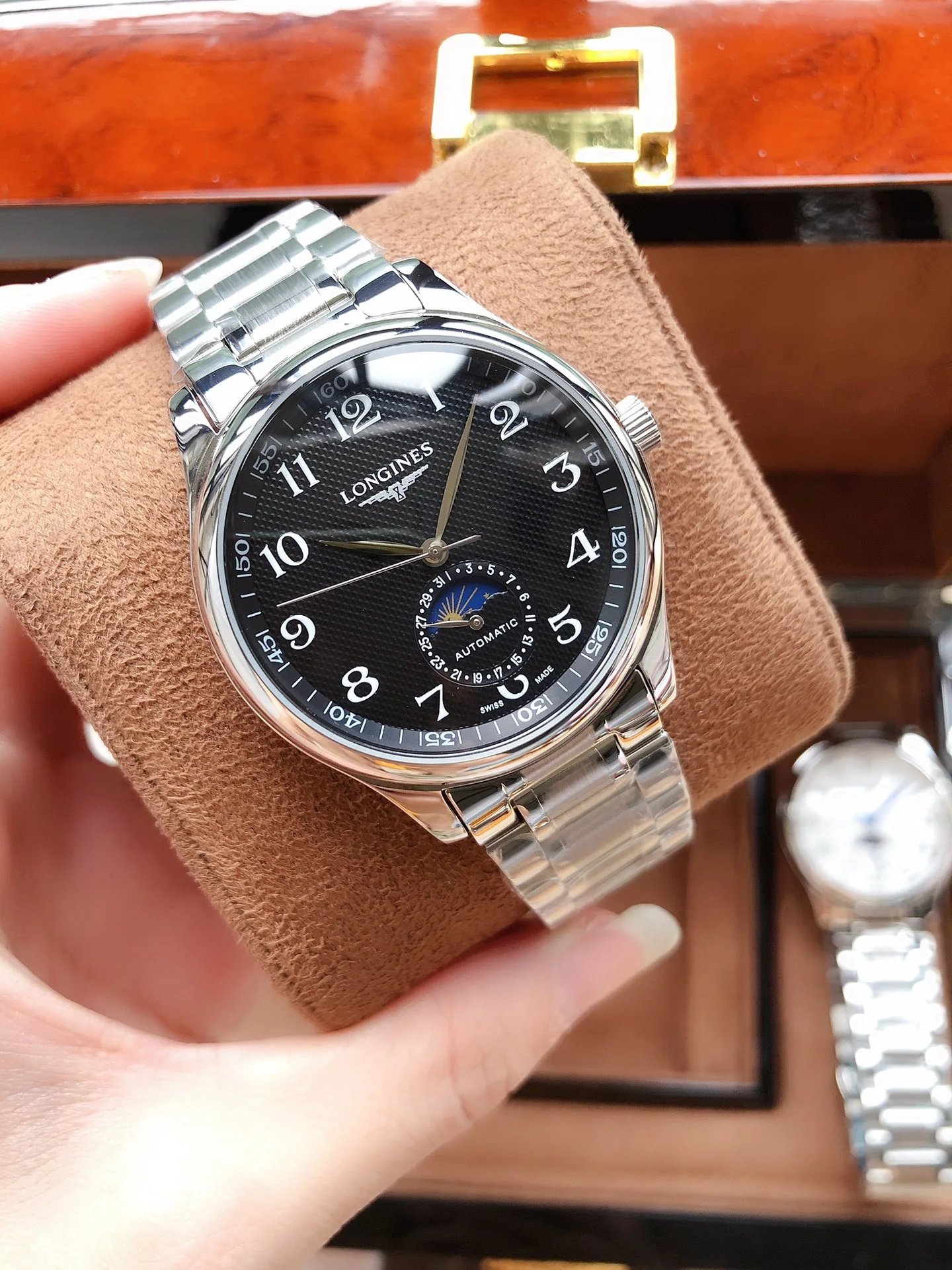 Longines Master Collection Blue Dial Diamond Hour Markers Moon Phase Mechanical Watch Watches - 7