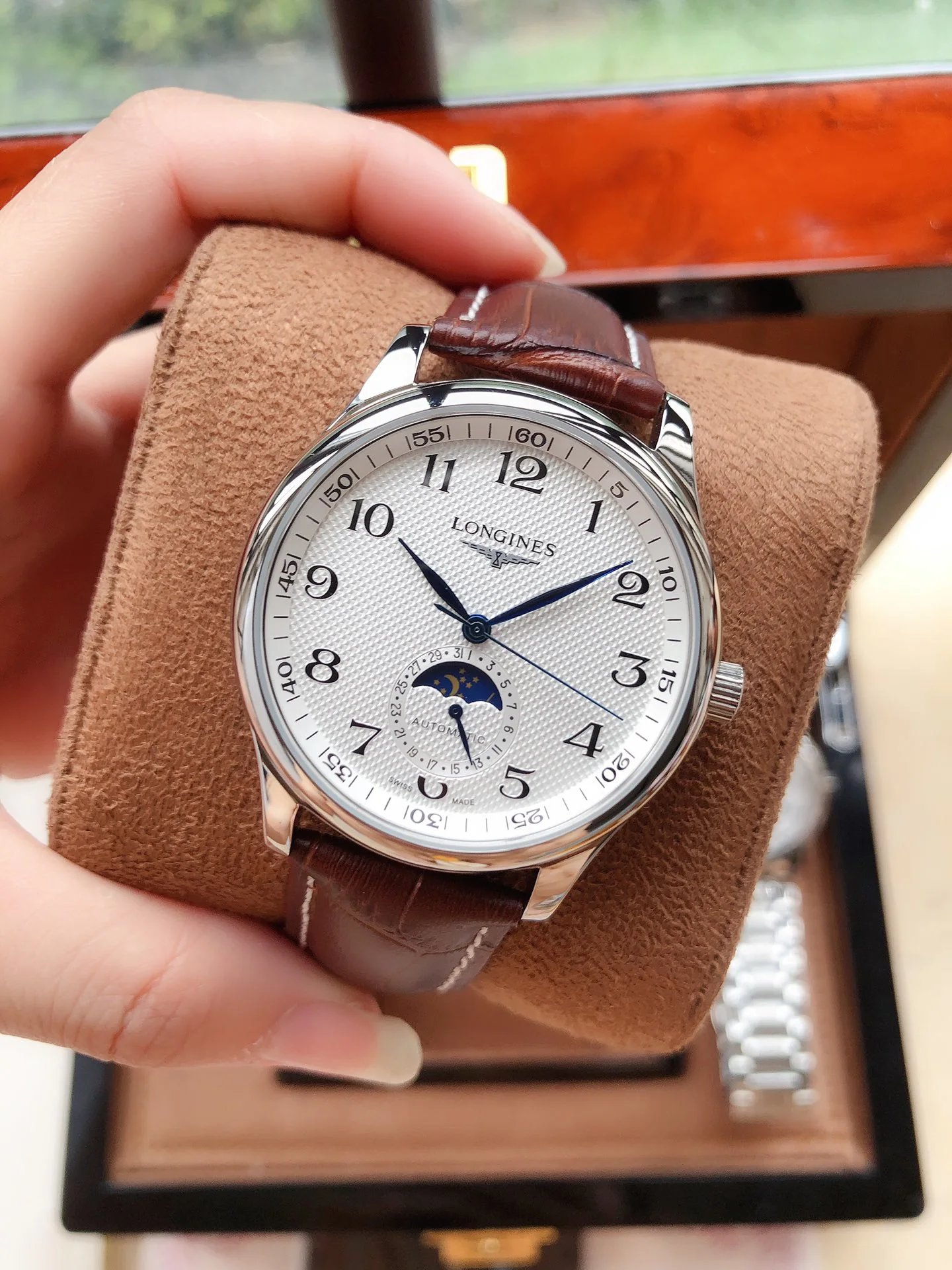 Longines Master Collection Blue Dial Diamond Hour Markers Moon Phase Mechanical Watch Watches - 4