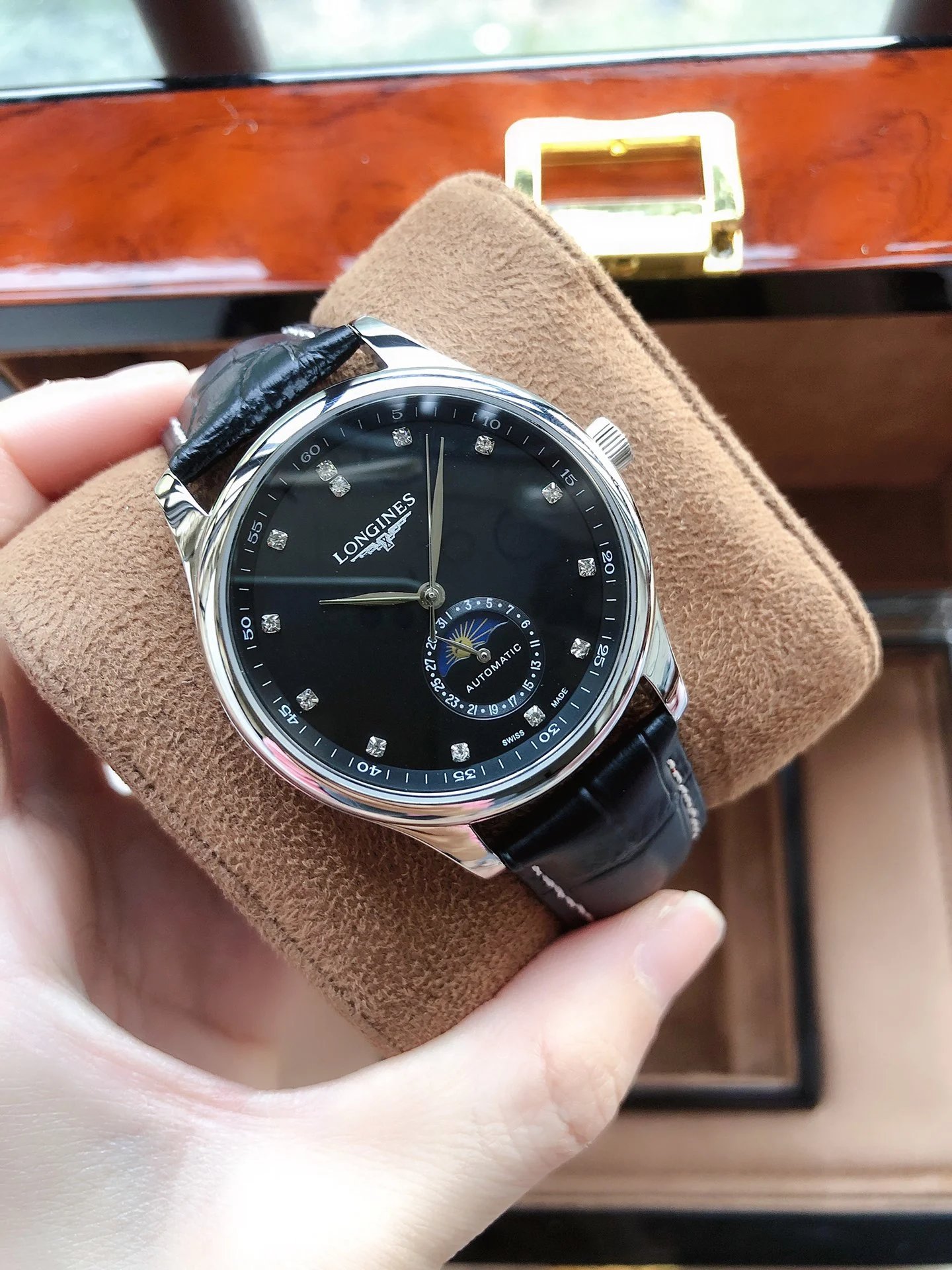 Longines Master Collection Blue Dial Diamond Hour Markers Moon Phase Mechanical Watch Watches - 14