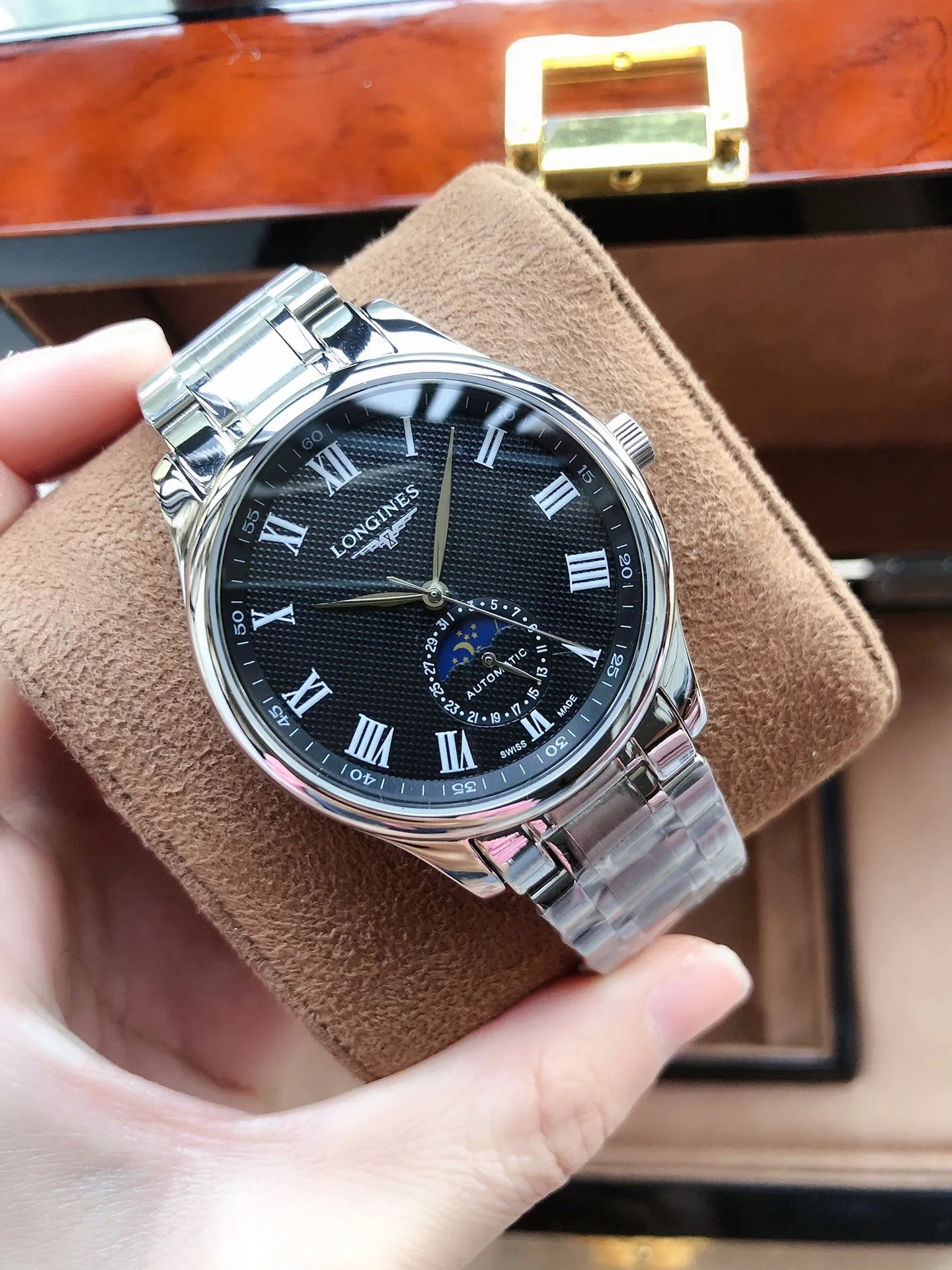 Longines Master Collection Blue Dial Diamond Hour Markers Moon Phase Mechanical Watch Watches - 13