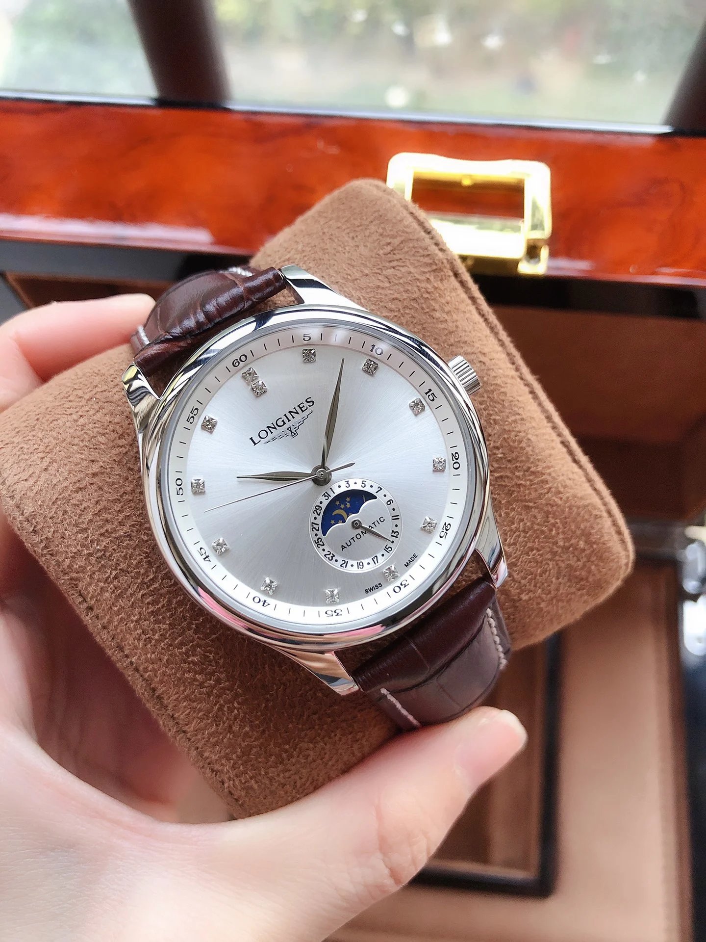 Longines Master Collection Blue Dial Diamond Hour Markers Moon Phase Mechanical Watch Watches - 16