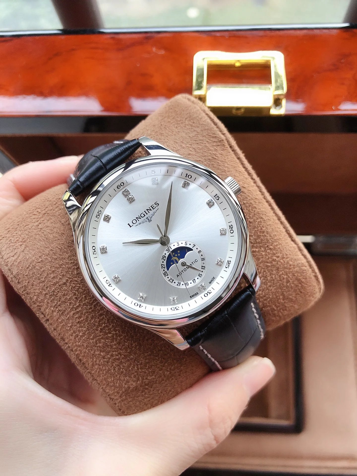 Longines Master Collection Blue Dial Diamond Hour Markers Moon Phase Mechanical Watch Watches - 18