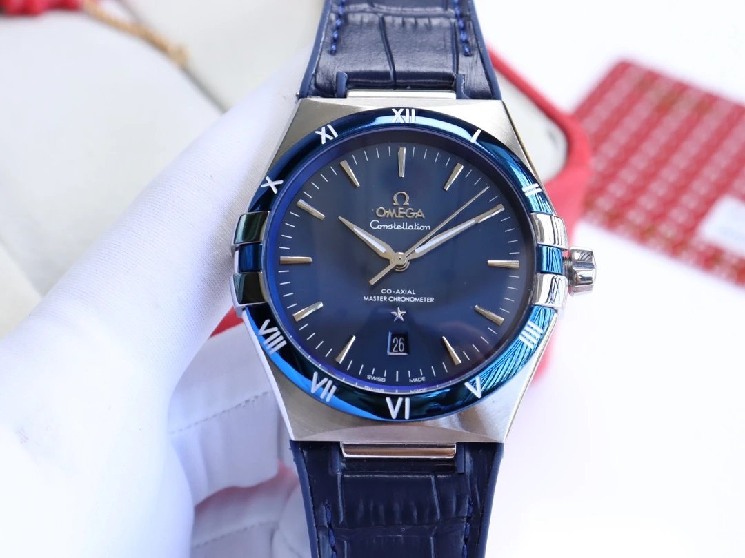 [Blue Bezel] Silver case·Blue dial with blue leather strap