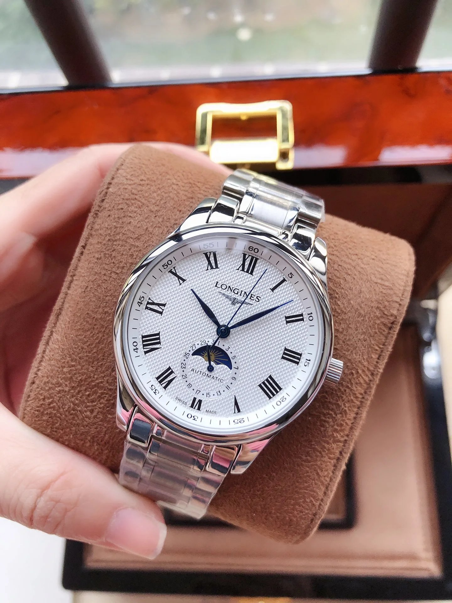 Longines Master Collection Blue Dial Diamond Hour Markers Moon Phase Mechanical Watch Watches - 12
