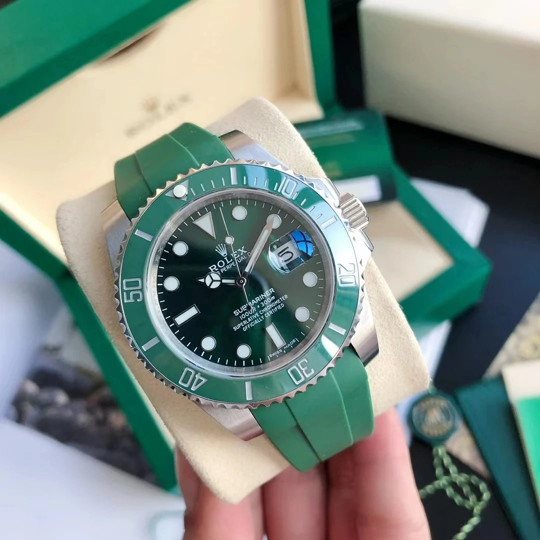 Rolex Submariner Watch Green Dial Green Bezel Green Rubber Strap