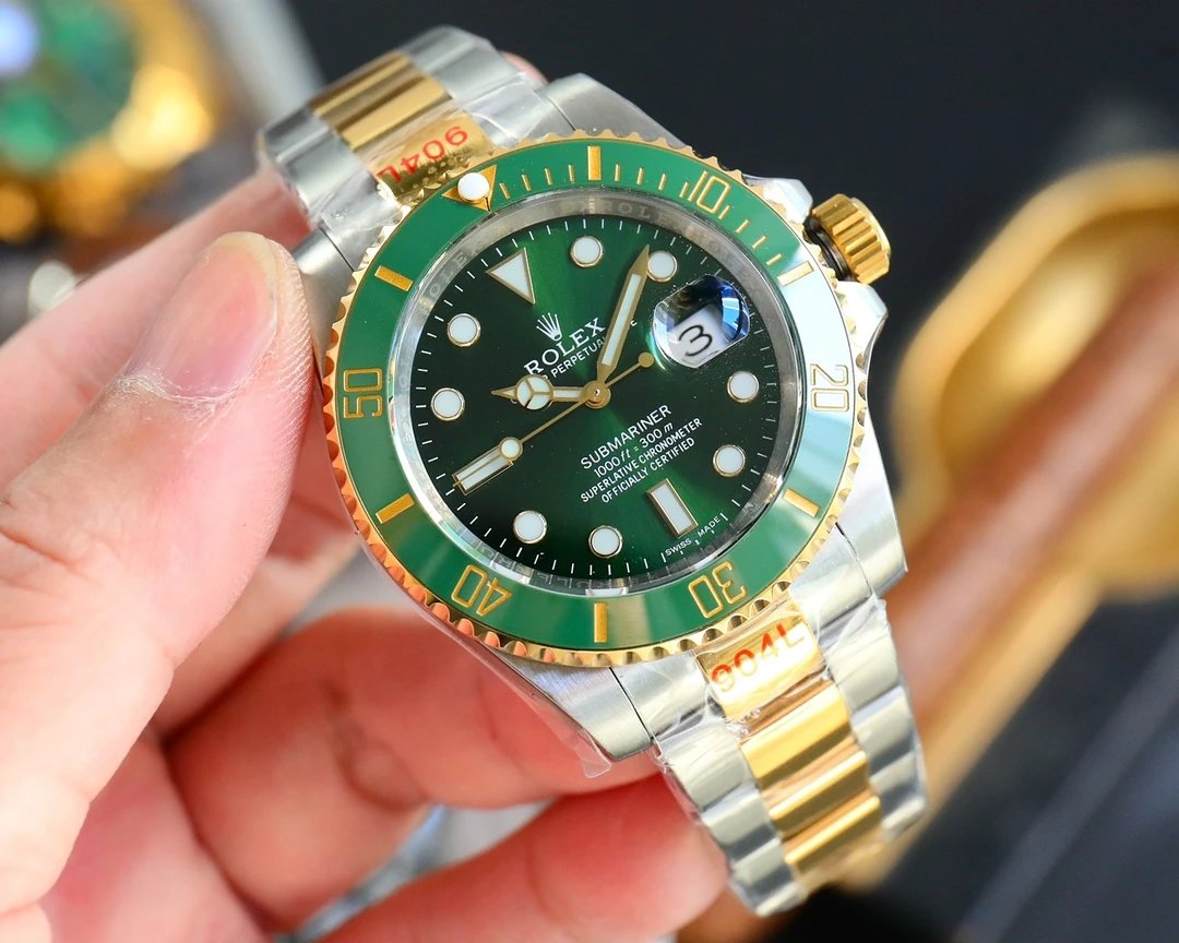Rolex Submariner Watch Green Dial Green Bezel Two-Tone Gold Steel Bracelet
