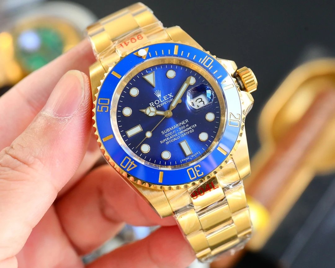 Rolex Submariner Watch Blue Dial Blue Bezel Full Yellow Gold Bracelet