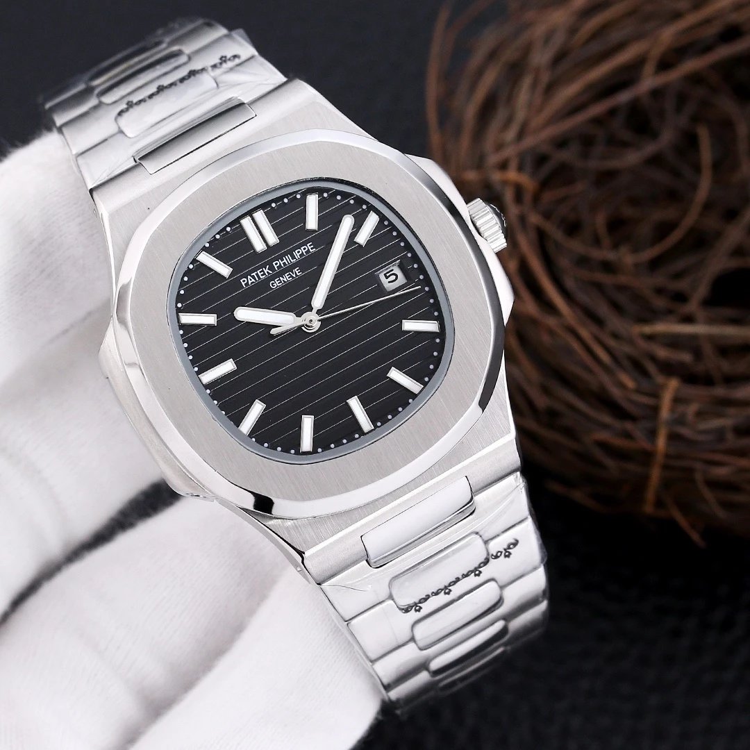 Silver Case - Black Plate Steel Strap