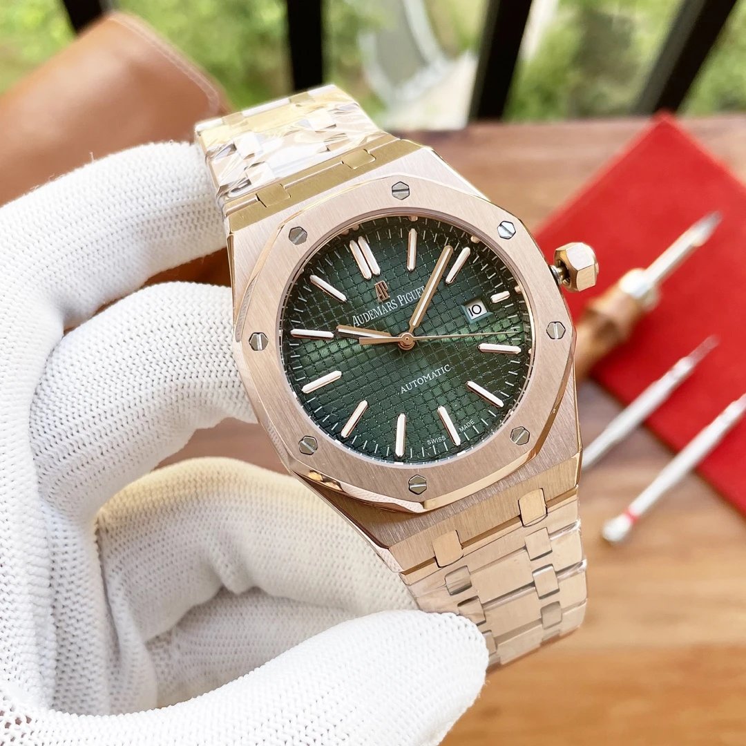 Rose Gold Shell · Green Plate Steel Belt