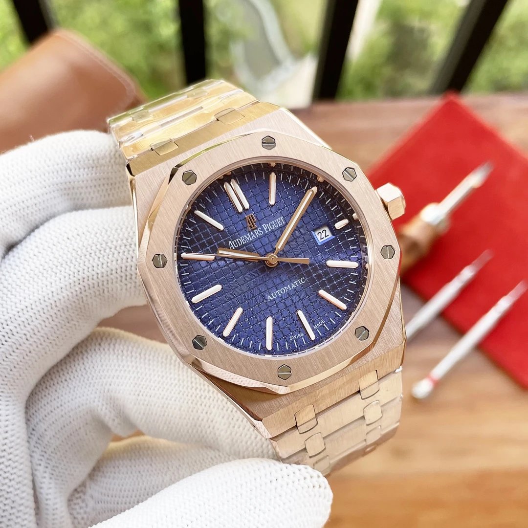 Rose Gold Shell · Blue Plate Steel Belt