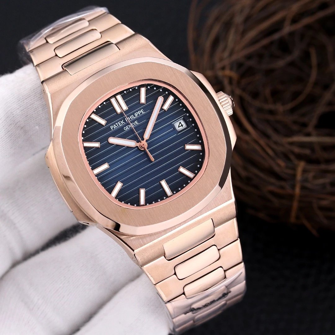 Rose Gold Case - Blue Plate Steel Strap