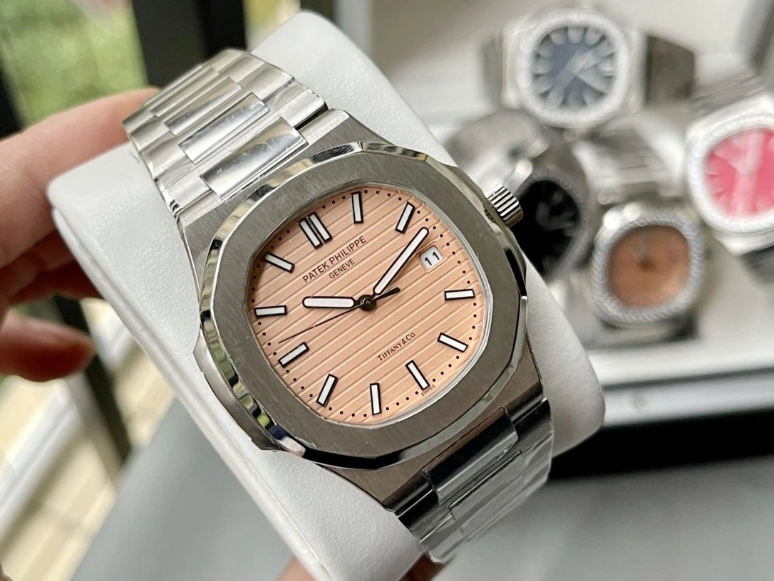 Silver Case · Pink Dial Steel Band