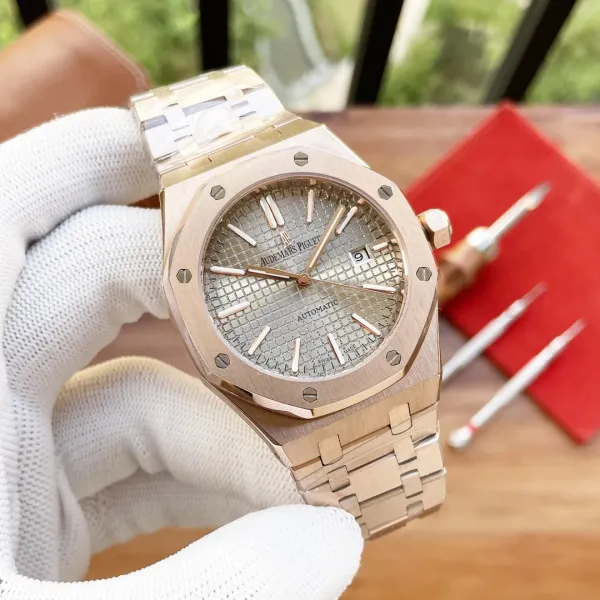 Audemars Piguet Royal Oak 37mm Rose Gold Tapisserie Dial Automatic Watch Watches - 1