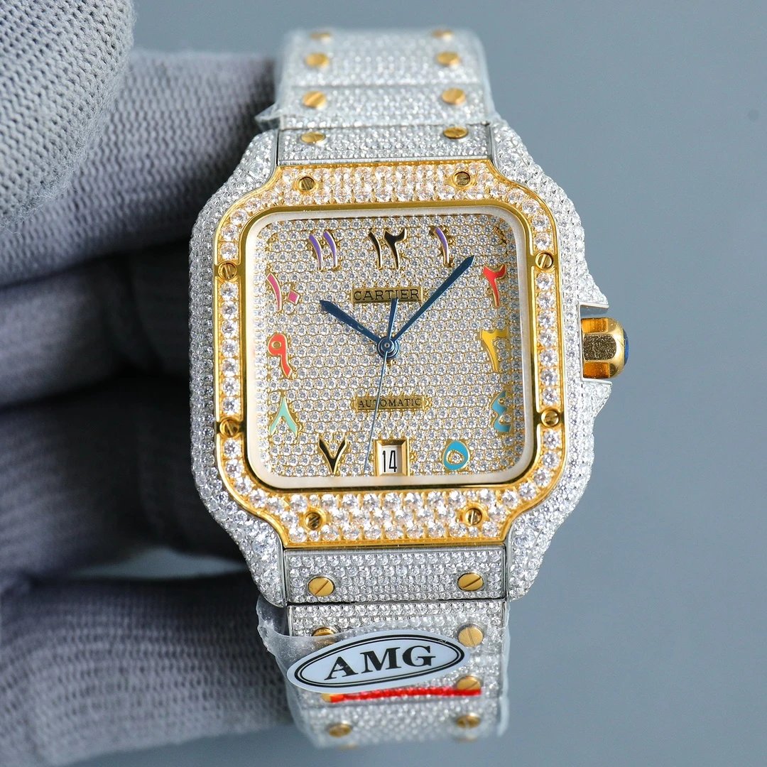 [Colorful Digital Dial] Gold Plated Full Diamond Case · Steel Bracelet