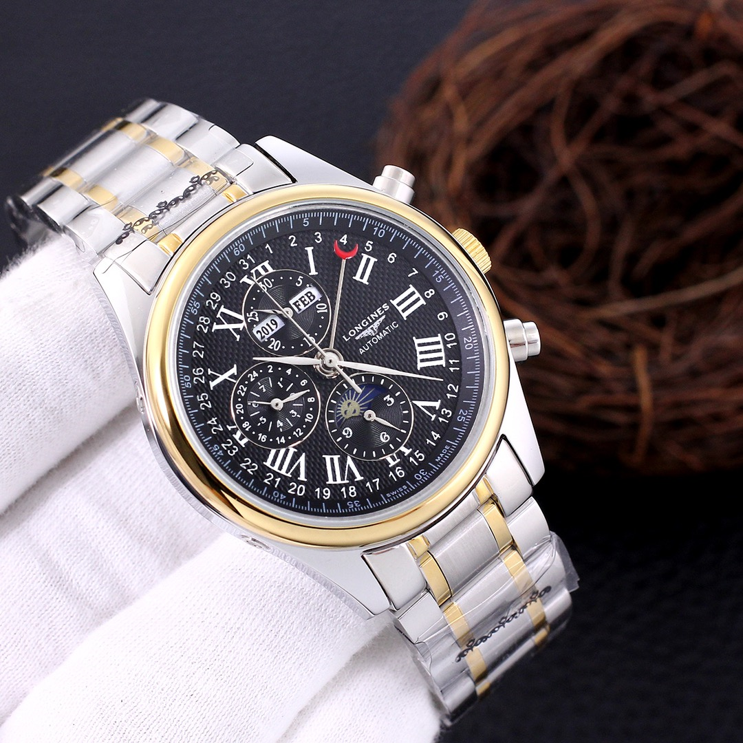 Longines Master Collection Moonphase Chronograph Black Dial Two-Tone Steel and Yellow Gold Bracelet Roman Numerals