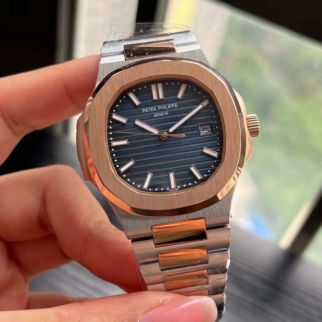 Two-Tone Rose Gold Case · Blue Dial Steel Band