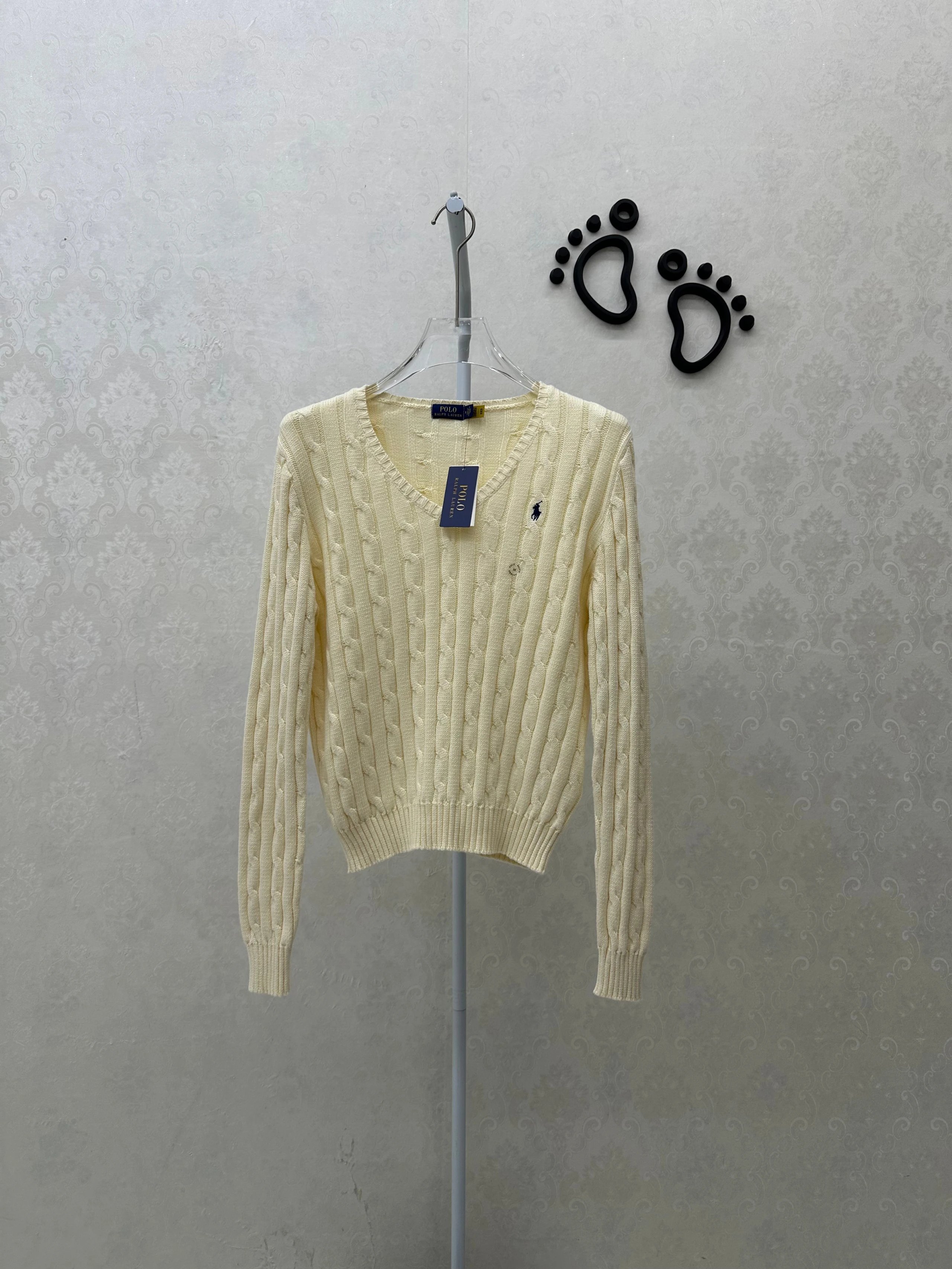 4450FP-RL Women's Slim Fit Cotton Fried Dough Twists Knitted V-Neck Sweater Apricot