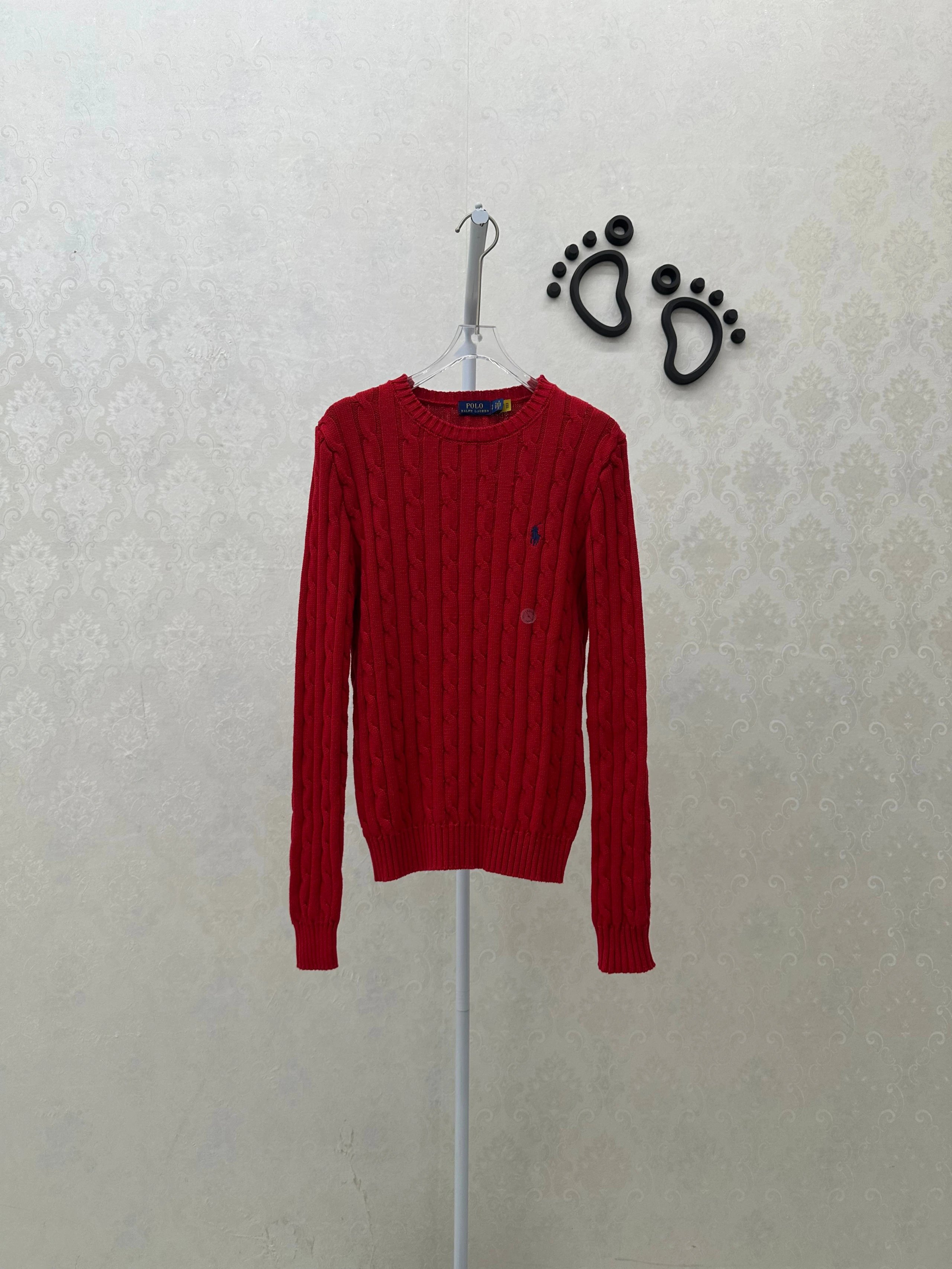 4442FP-RL women's slim cotton Fried Dough Twists knitting round neck sweater - red