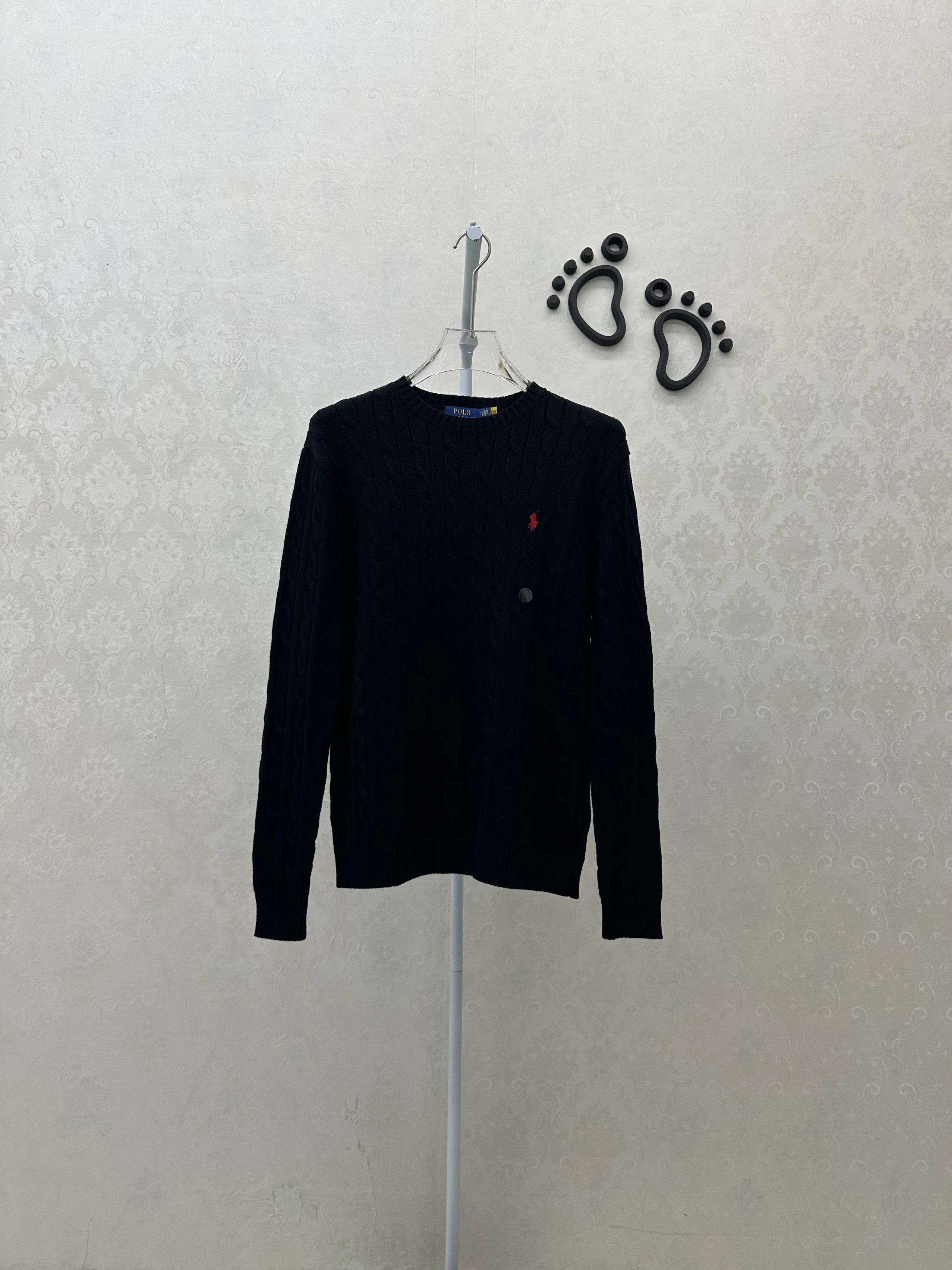 4434FP-RL - Men's and women's pure cotton Fried Dough Twists knitting round neck sweater - black