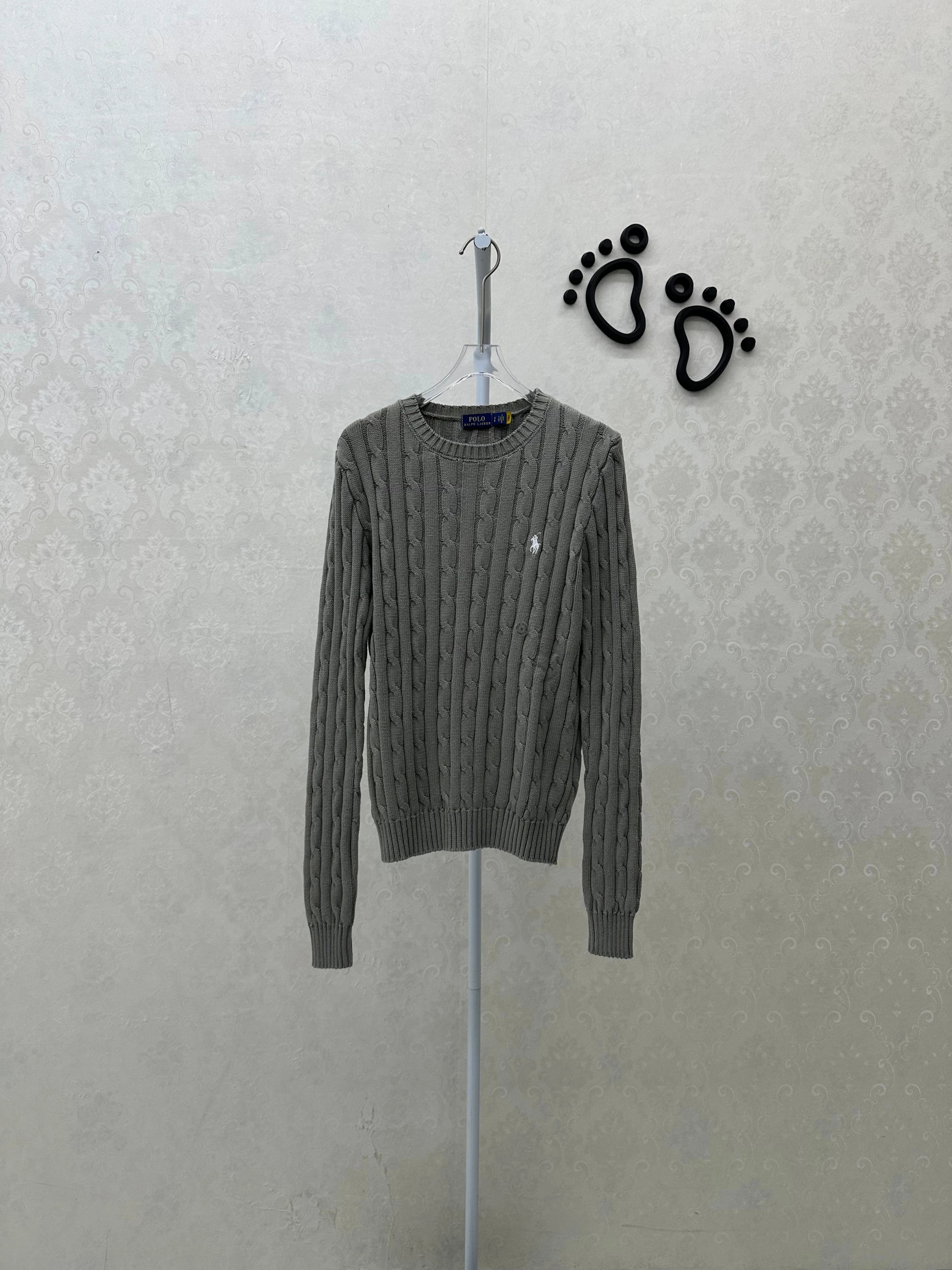 4445FP-RL Women's Slim Fit Cotton Fried Dough Twists Knitted Round Neck Sweater Heather Grey