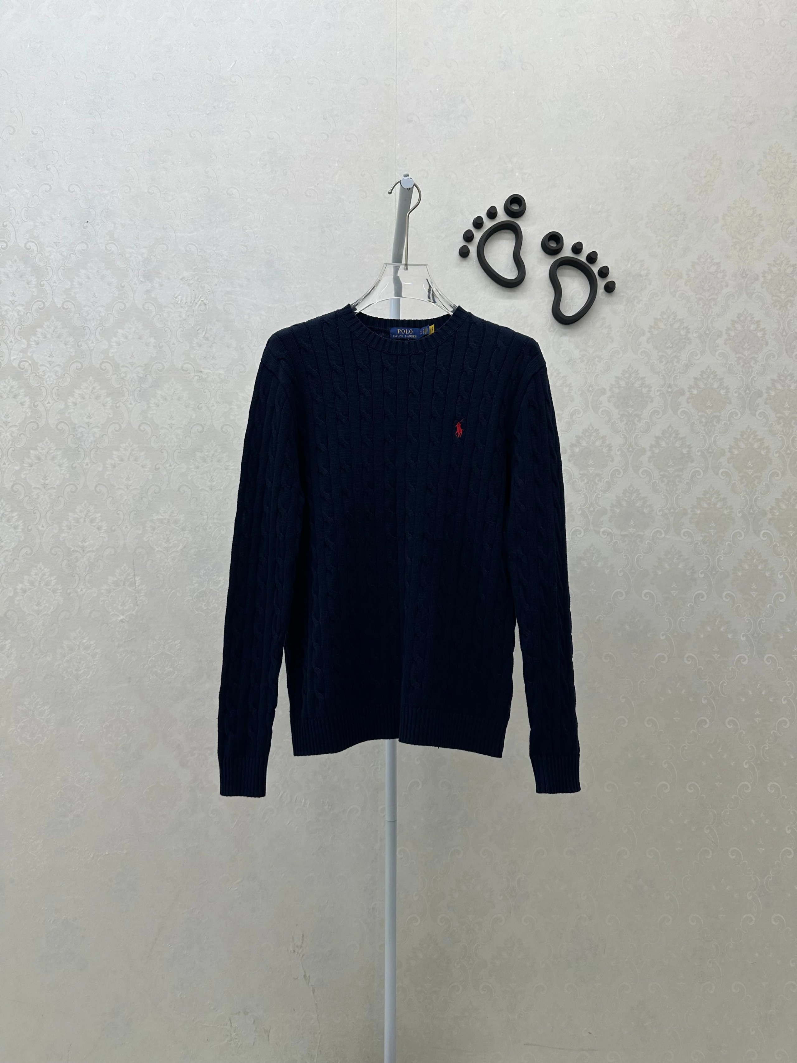 4433FP-RL - Men's and women's pure cotton Fried Dough Twists knitting round neck sweater - navy blue