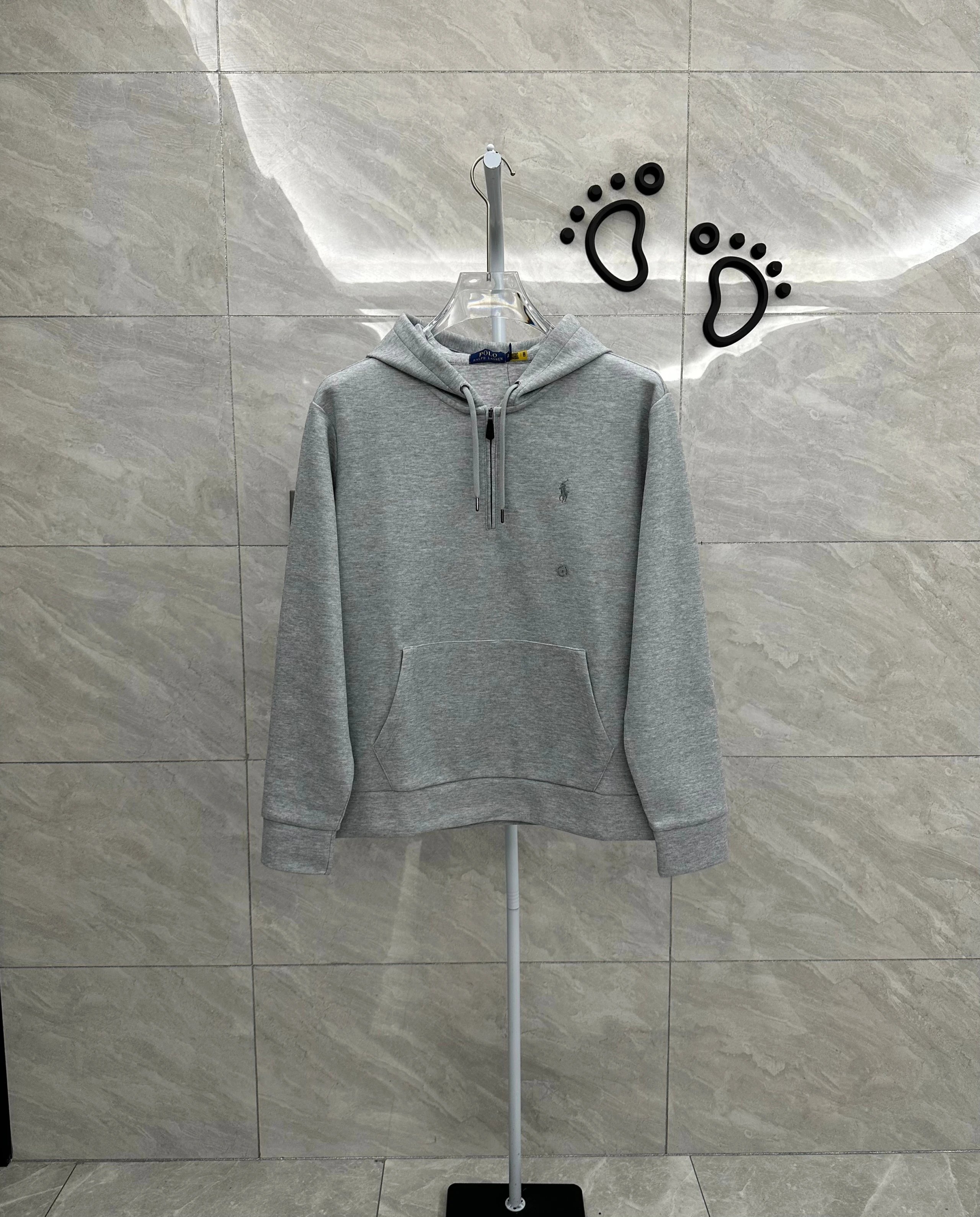 222FP-RL - Men's Half Zipper Long Sleeve Hoodie - Regular - Flower Grey