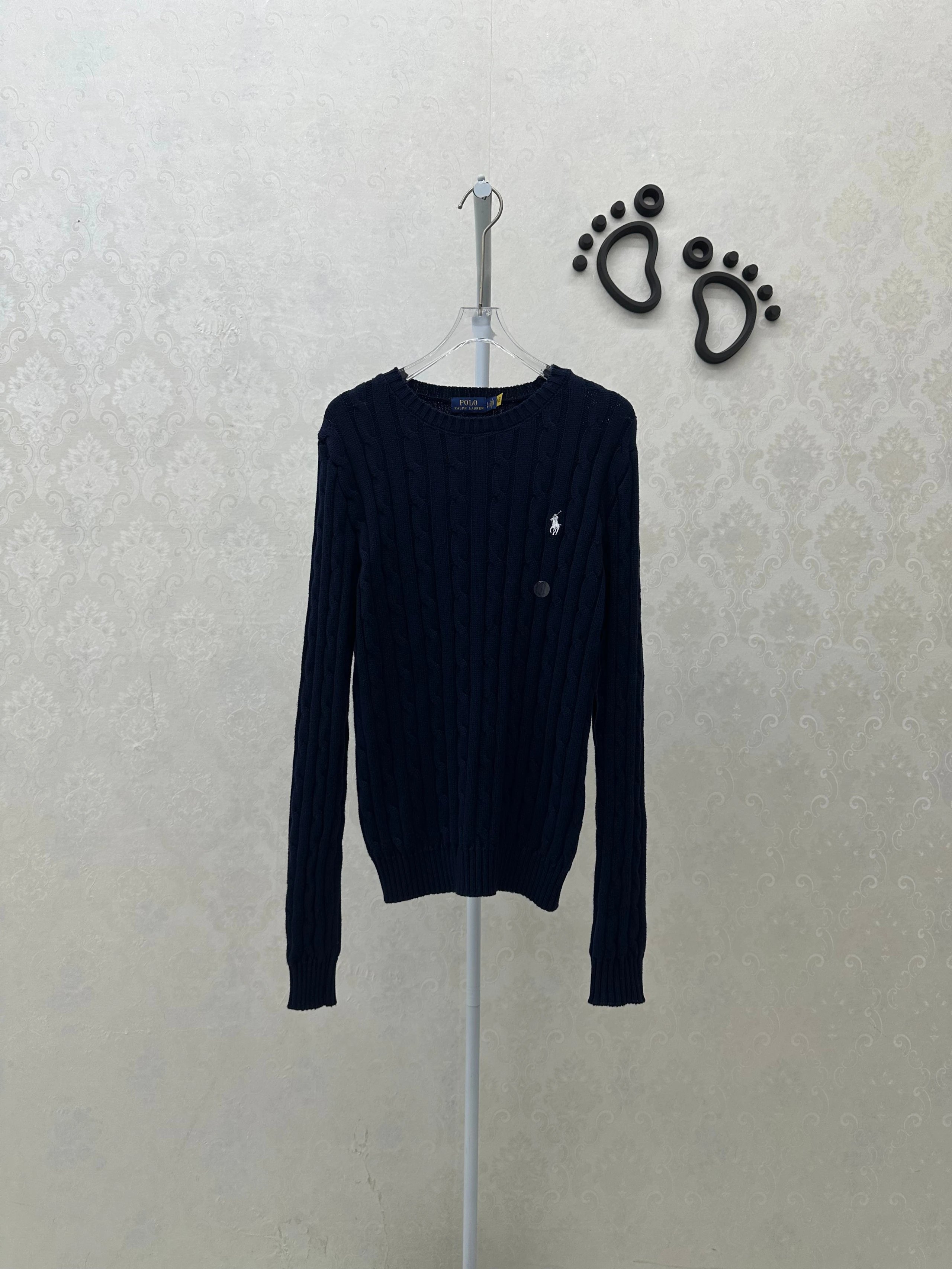 4439FP-RL women's slim cotton Fried Dough Twists knitting round neck sweater navy blue