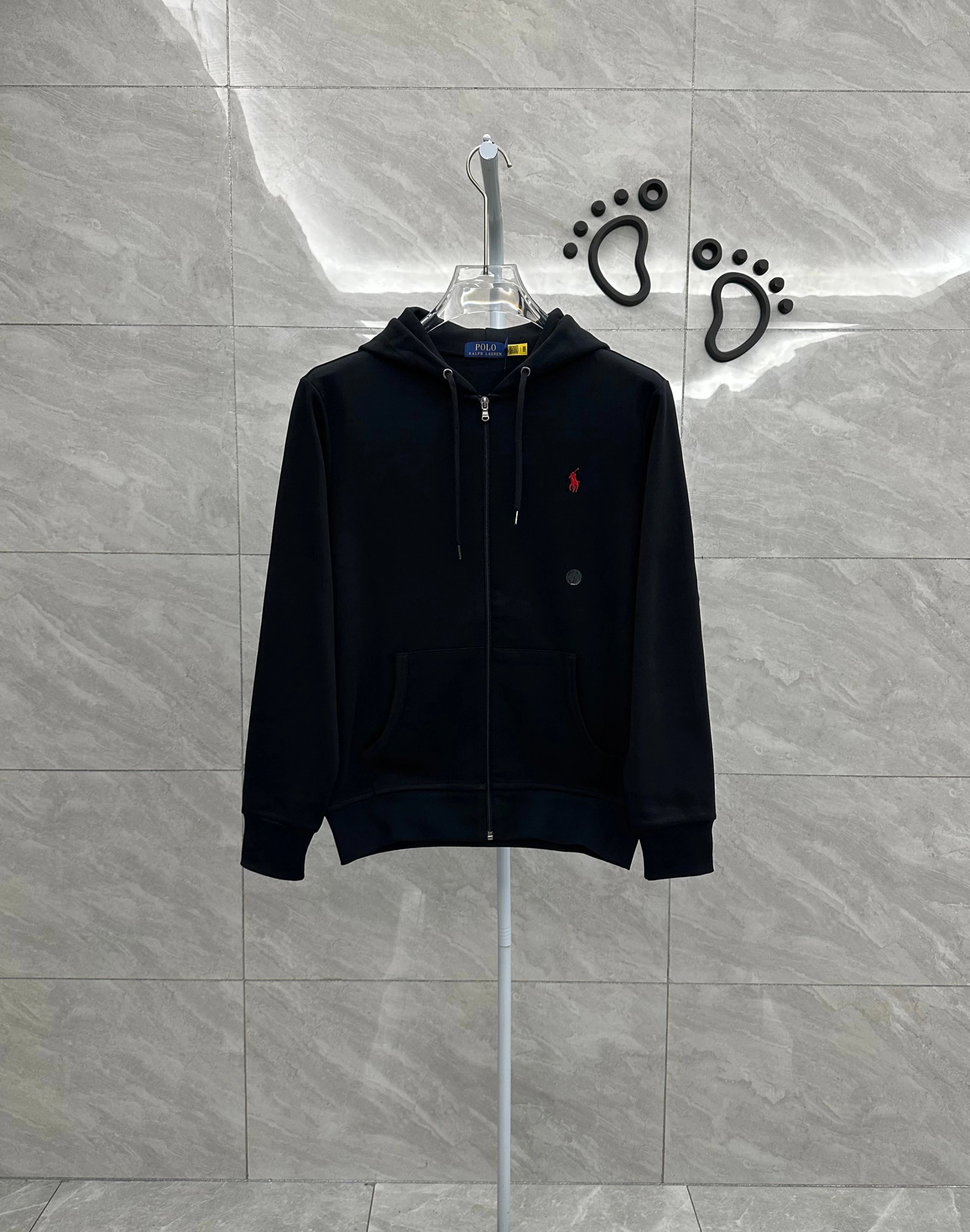 217FP-RL - Men's & Women's Hooded Long-Sleeve Cardigan - Regular Fit - Black - Red Horse